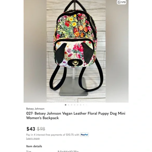 ‘Betsey Johnson’ Floral Puppy Mini Backpack NWOT - Picture 7 of 7
